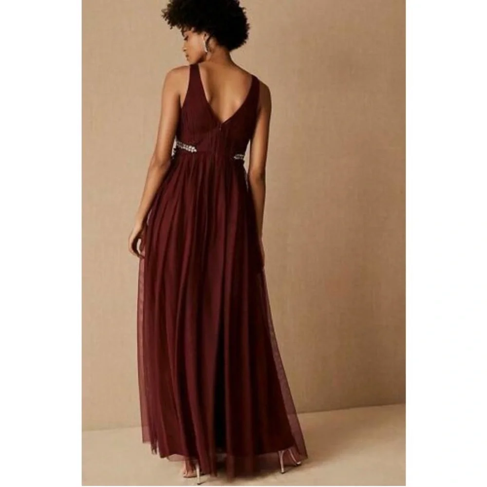 NWT Anthropologie BHLDN Isabel Formal Maxi Dress 10 Floral Sequin‎ Tulle Red - Picture 2 of 11